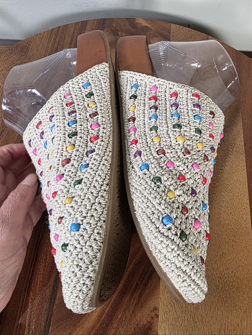 The Sak Bolinas Crochet Clogs Ecru Multi Beaded Mules Slides Boho Size 9 - Picture 10 of 14